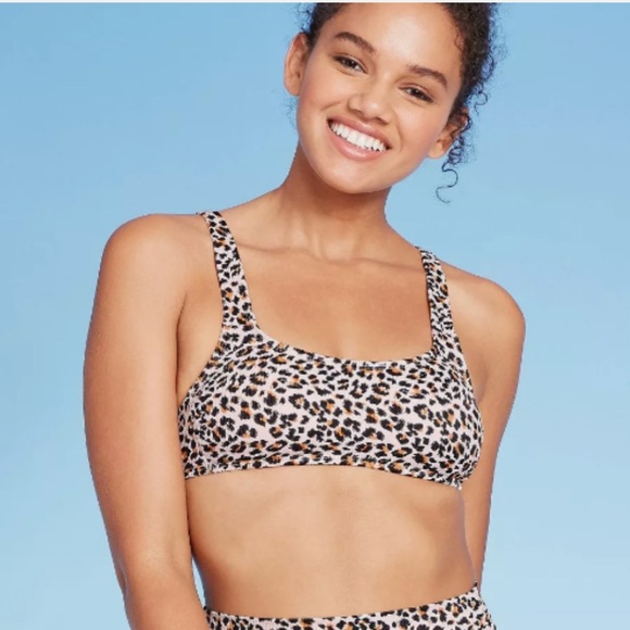 Xhilaration Ribbed Leopard Print Bikini Top - Picture 1 of 13